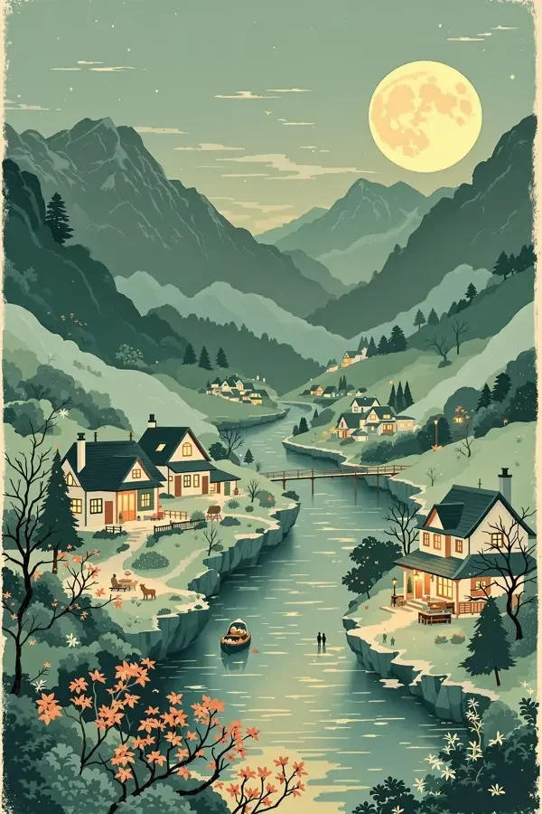 山水之间 - 飞天影院 山水之间剧集海报——山水环绕的宁静村庄