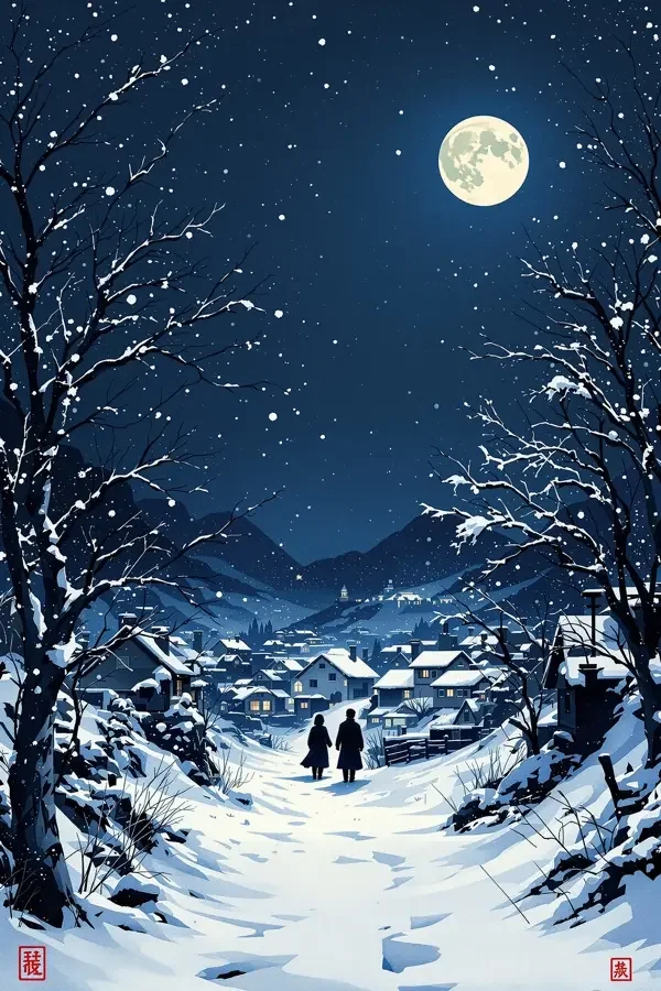 雪落无声 - 飞天影院 雪落无声电影海报——雪夜小镇中的父子