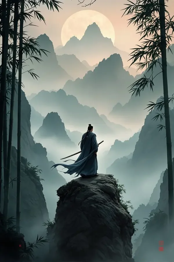 风起长林 - 飞天影院 风起长林电影海报——月光竹林中的剑客